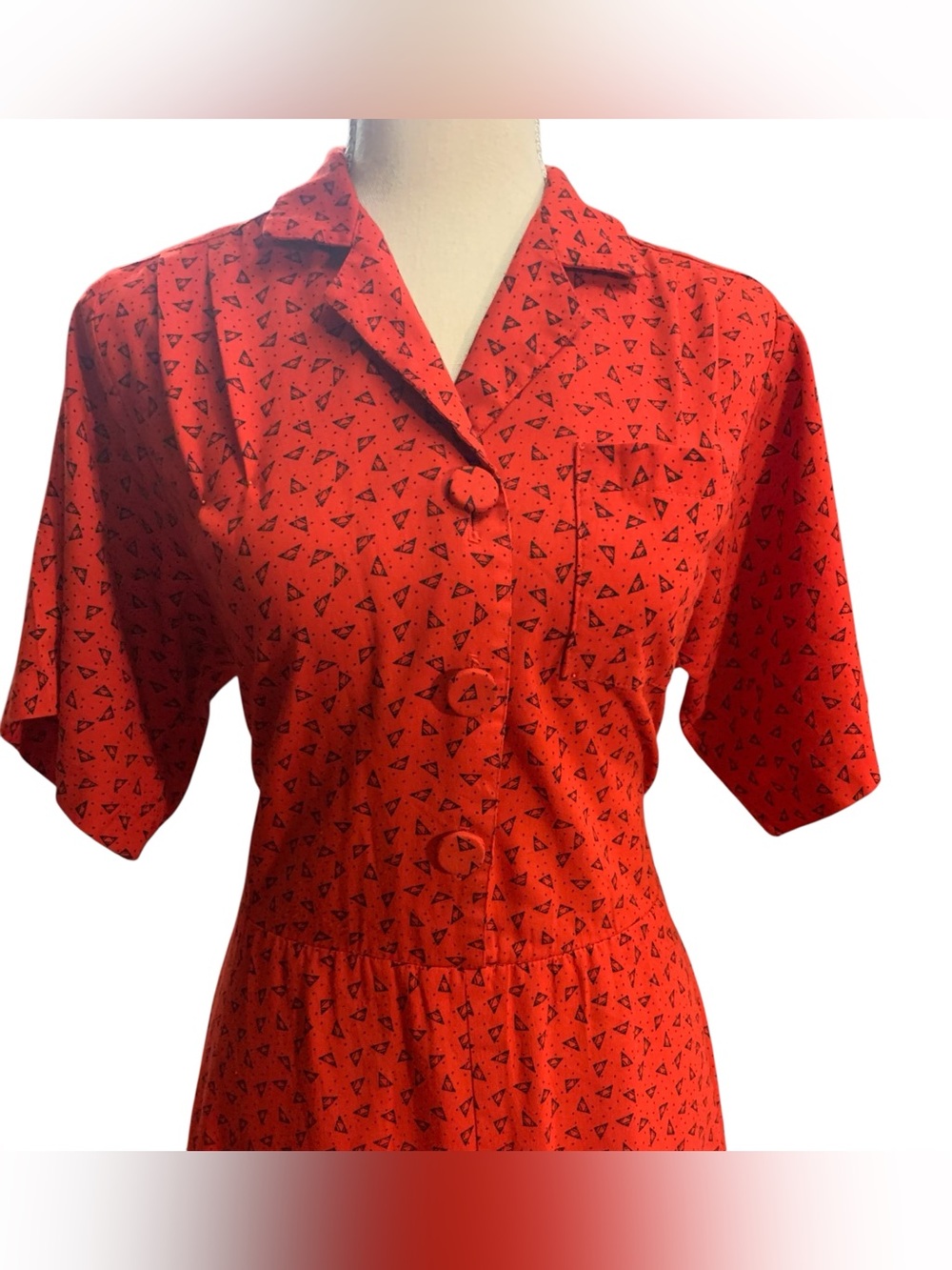 Vintage Stuart Alan Red Geometric Print MIDI Dress Cottage Core size Large